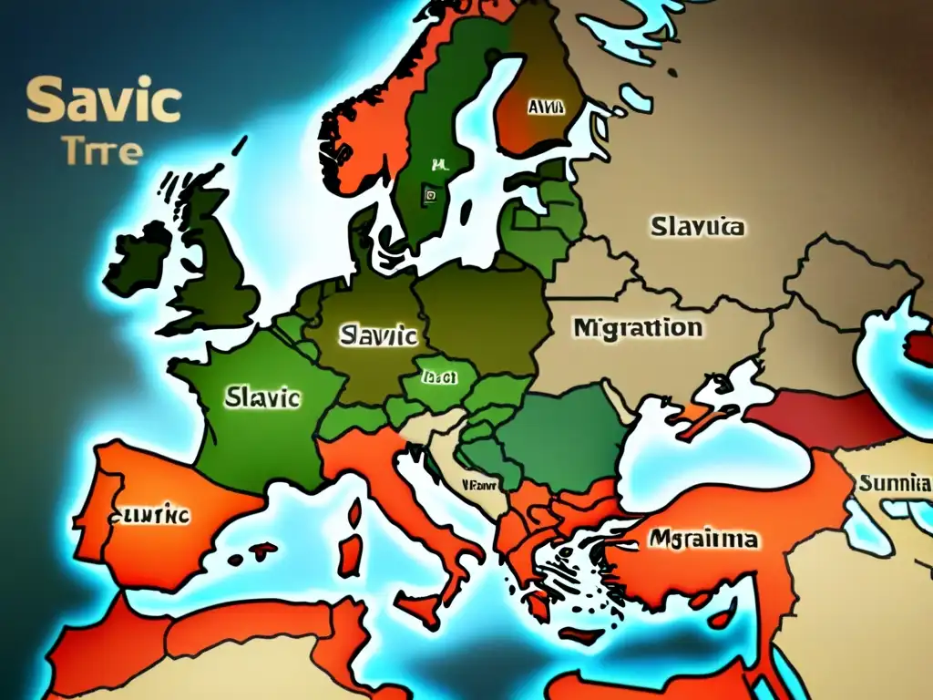 Mapa detallado de Europa del Este con los orígenes de apellidos eslavos en tonos terrosos y símbolos culturales