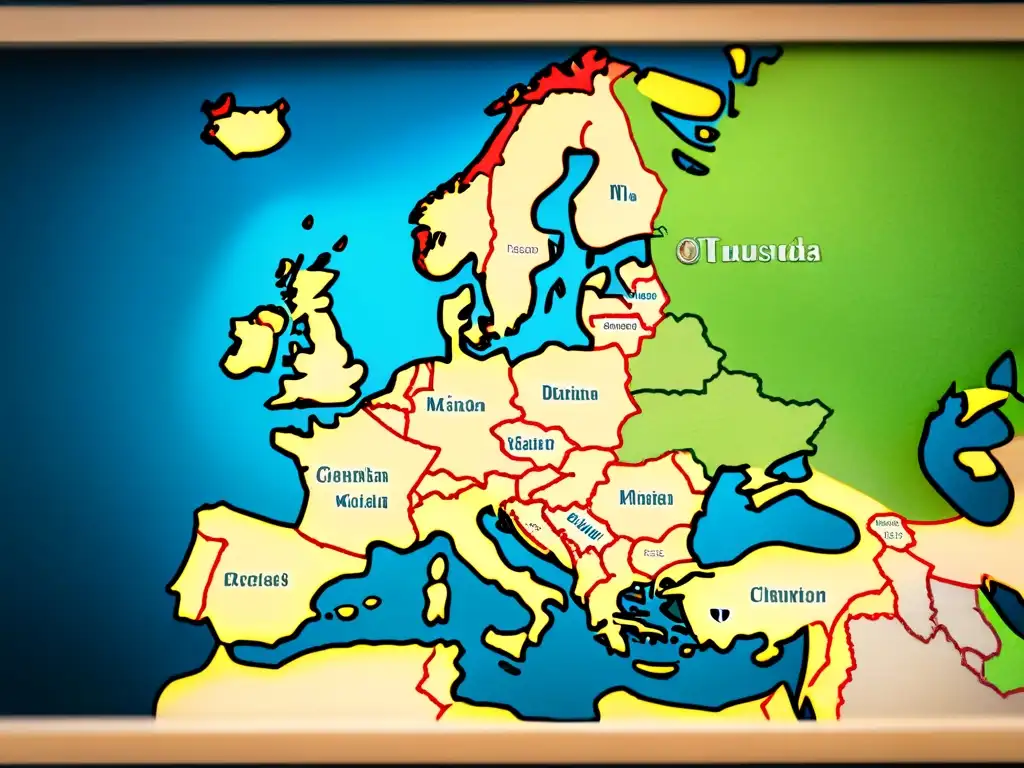 Mapa detallado de Europa con orígenes de apellidos nobiliarios y territorios históricos, evocando encanto y herencia