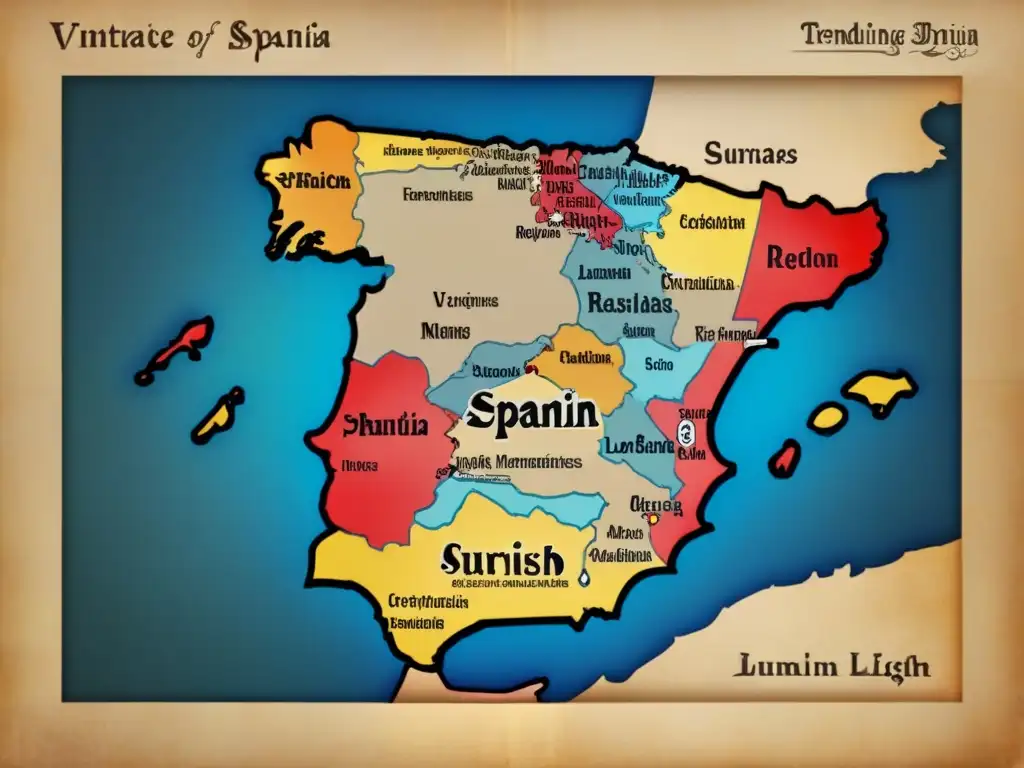 Mapa detallado de España durante la Reconquista, con evolución de apellidos