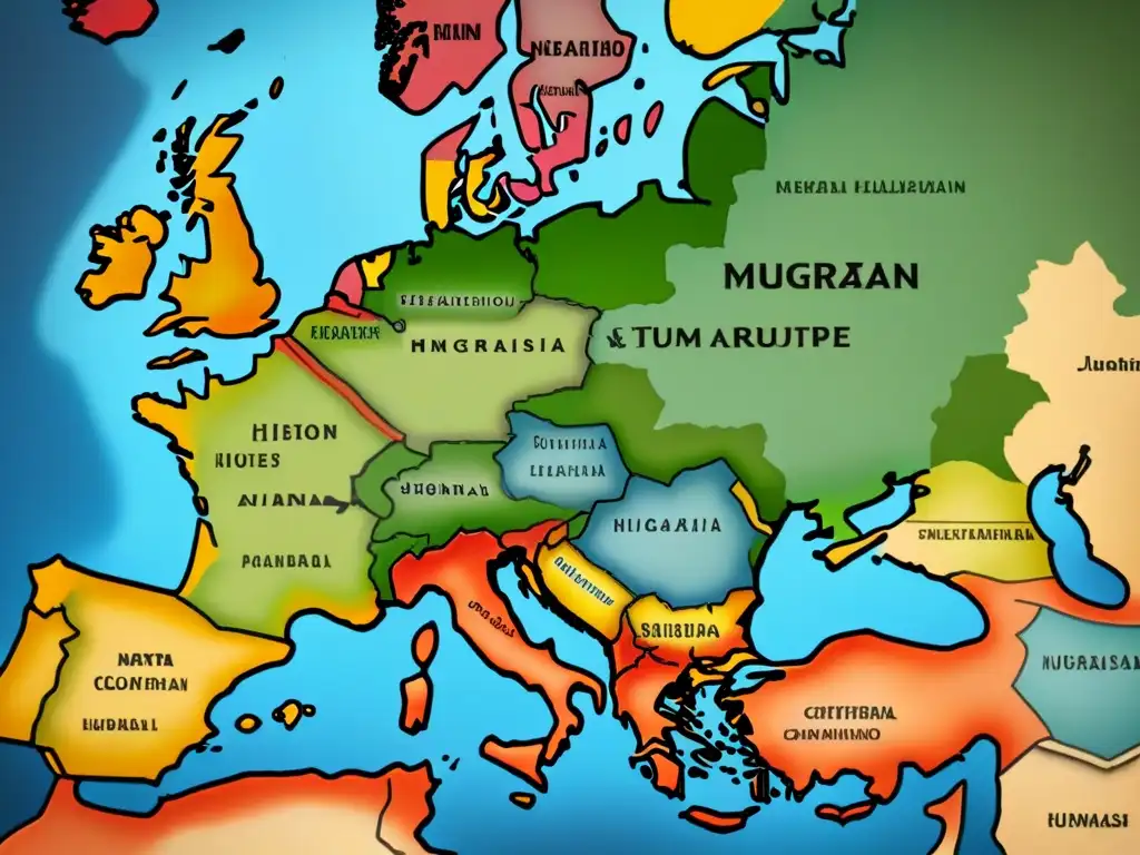 Mapa detallado de Europa Central con rutas migratorias de apellidos húngaros