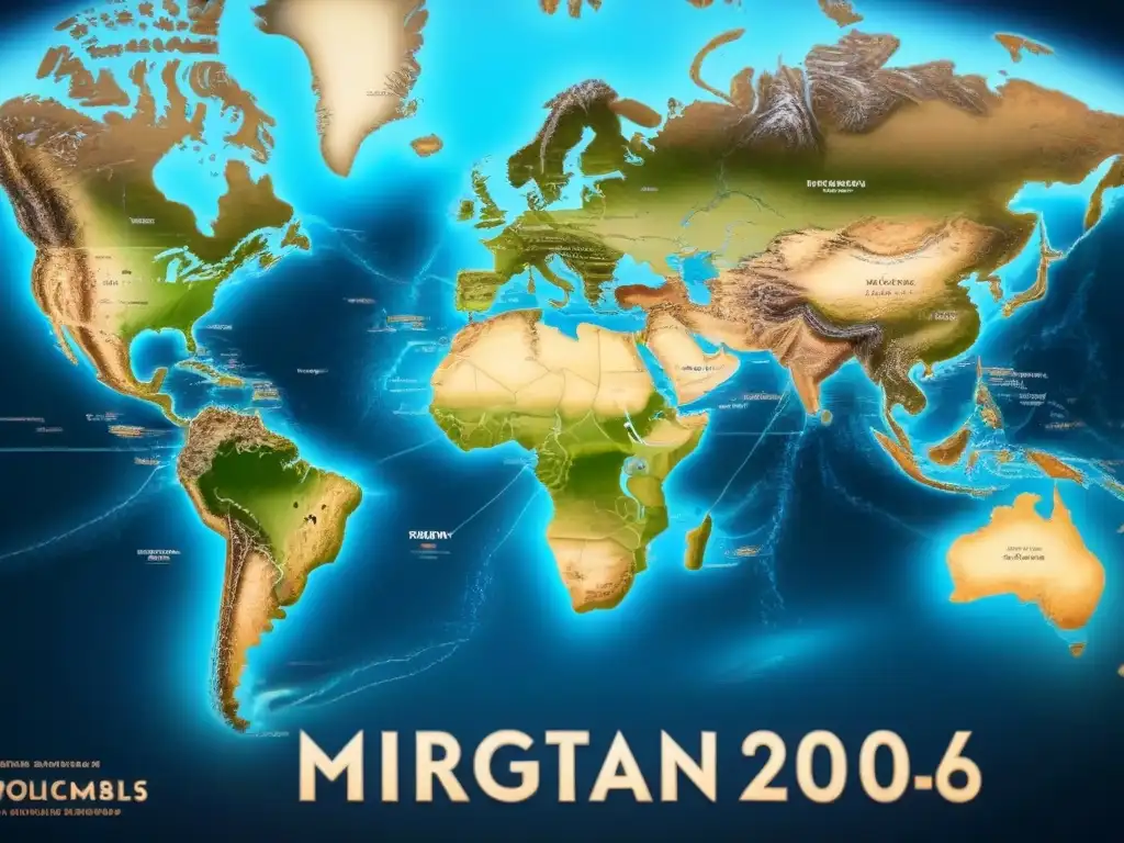 Un mapa detallado de las rutas migratorias de apellidos en el siglo XX, con barcos, trenes y aviones