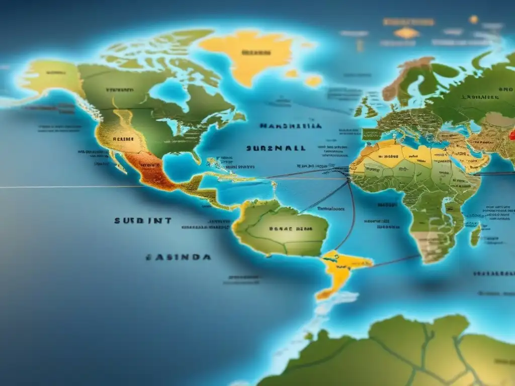 Mapa sepia detallado de rutas migratorias de apellidos en el siglo XX