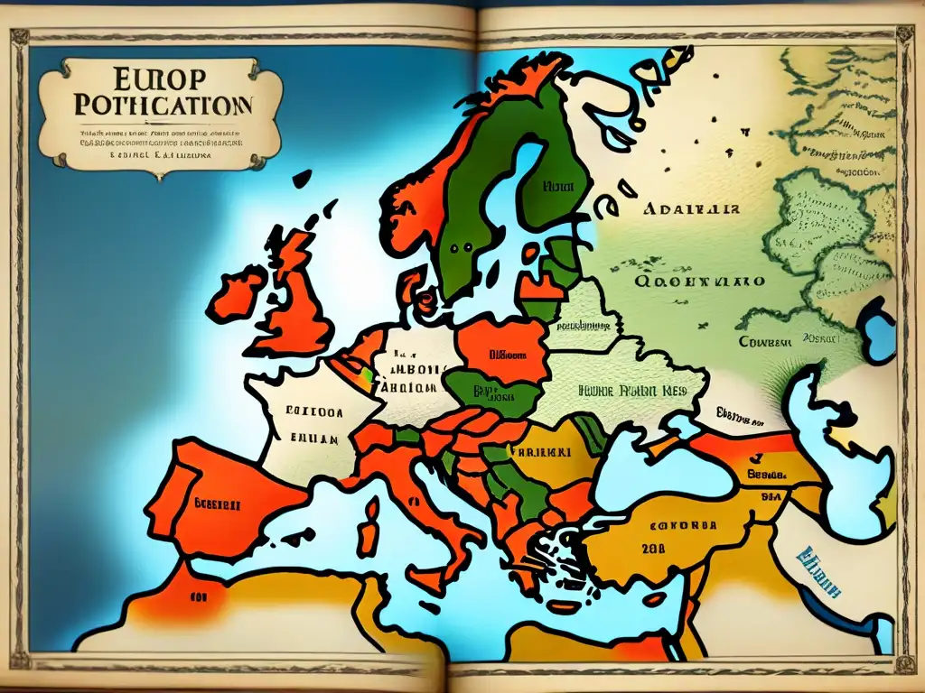 Mapa detallado de Europa del siglo XVI, con territorios de las Guerras de Religión