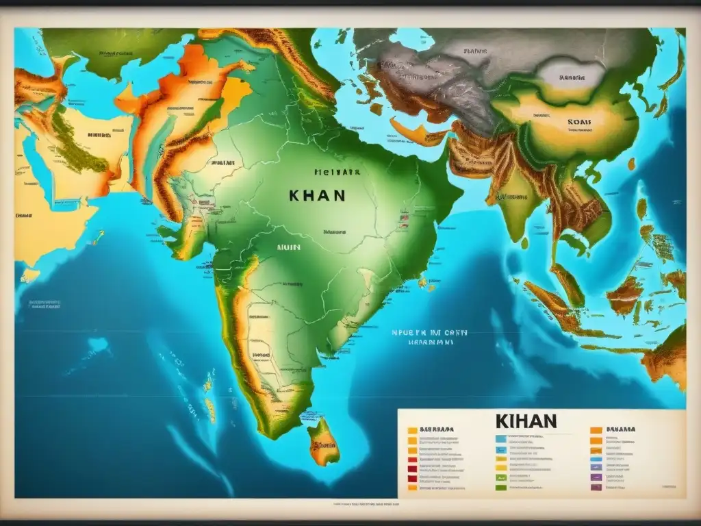 Un mapa detallado de Asia del Sur resaltando los apellidos Khan, Kapoor y Krishnan