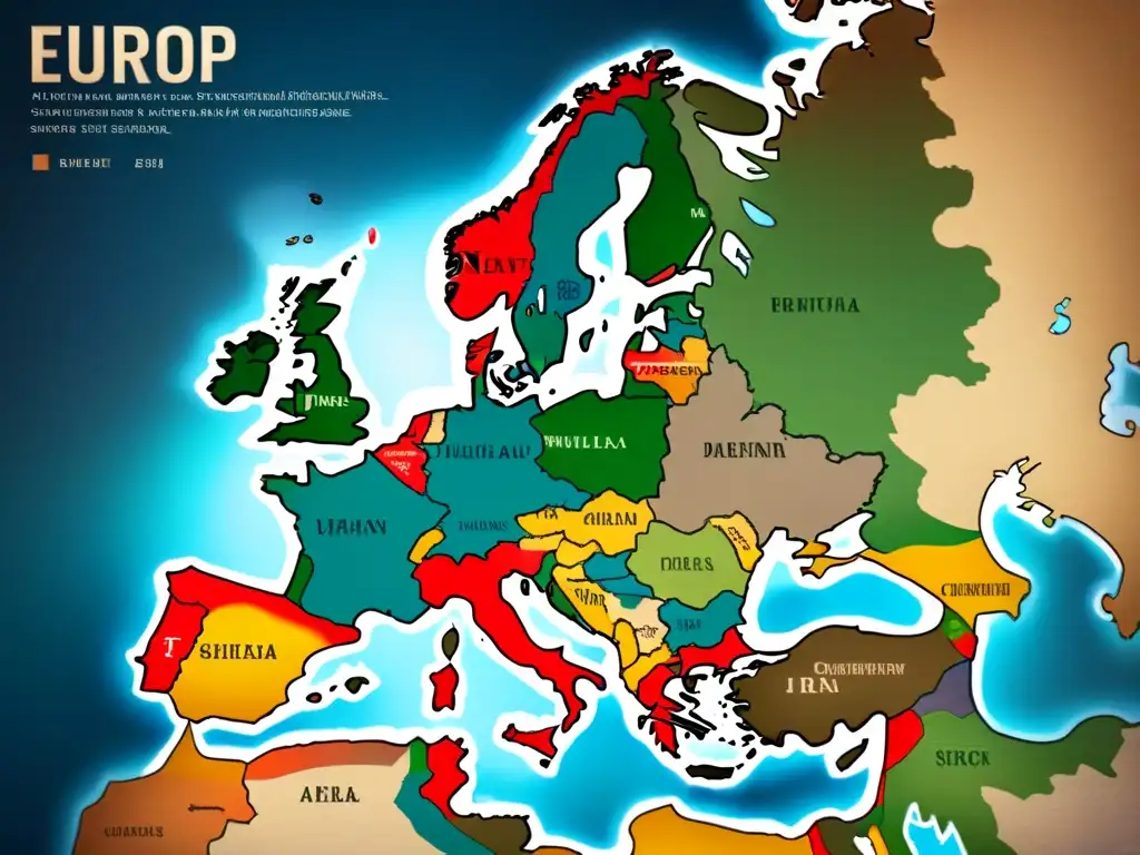 Mapa detallado vintage de Europa con distribución de apellidos suizos