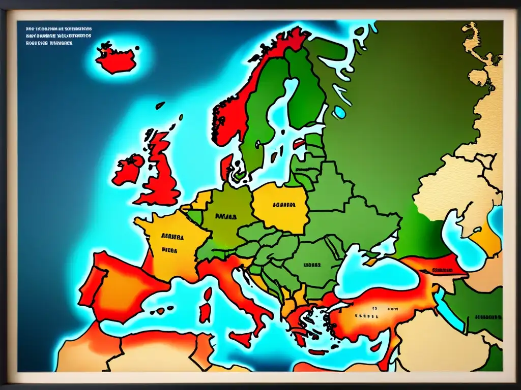 Mapa detallado vintage de Europa con fronteras cambiantes y sitios históricos