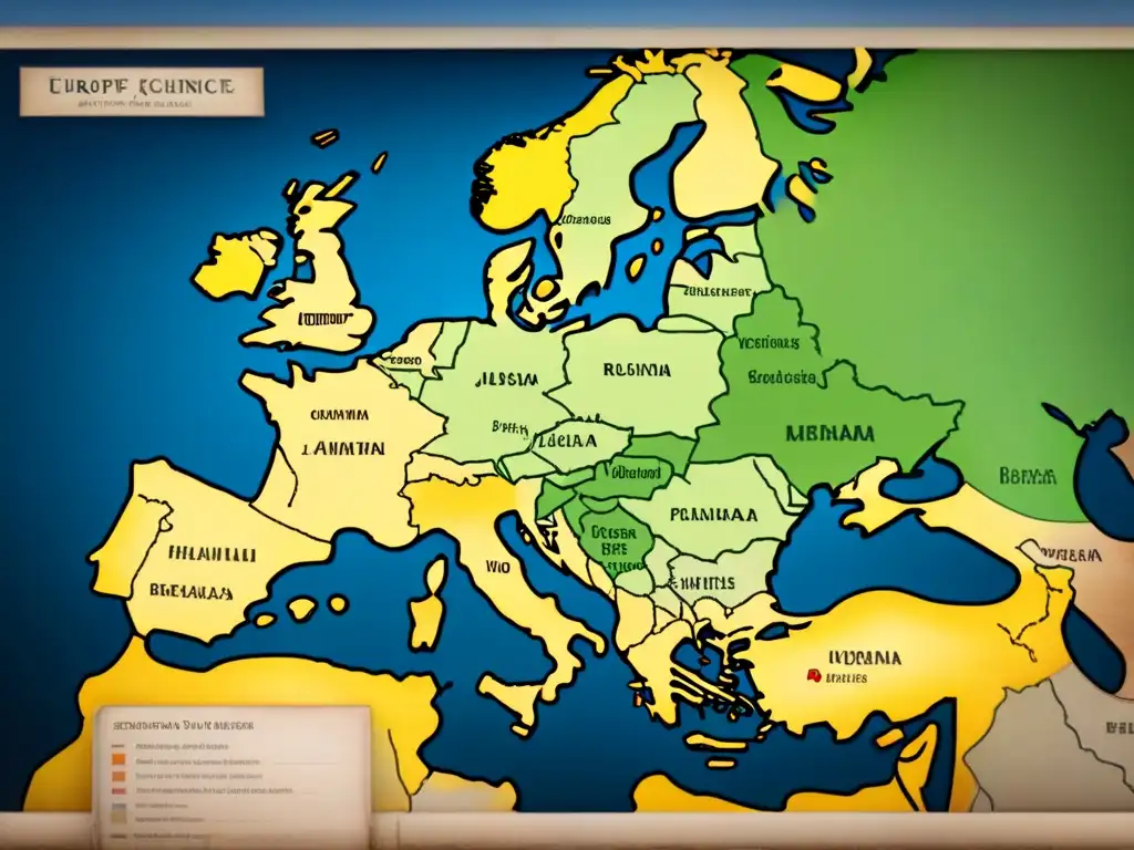 Mapa detallado vintage de Europa con historia de apellidos rusos en Europa