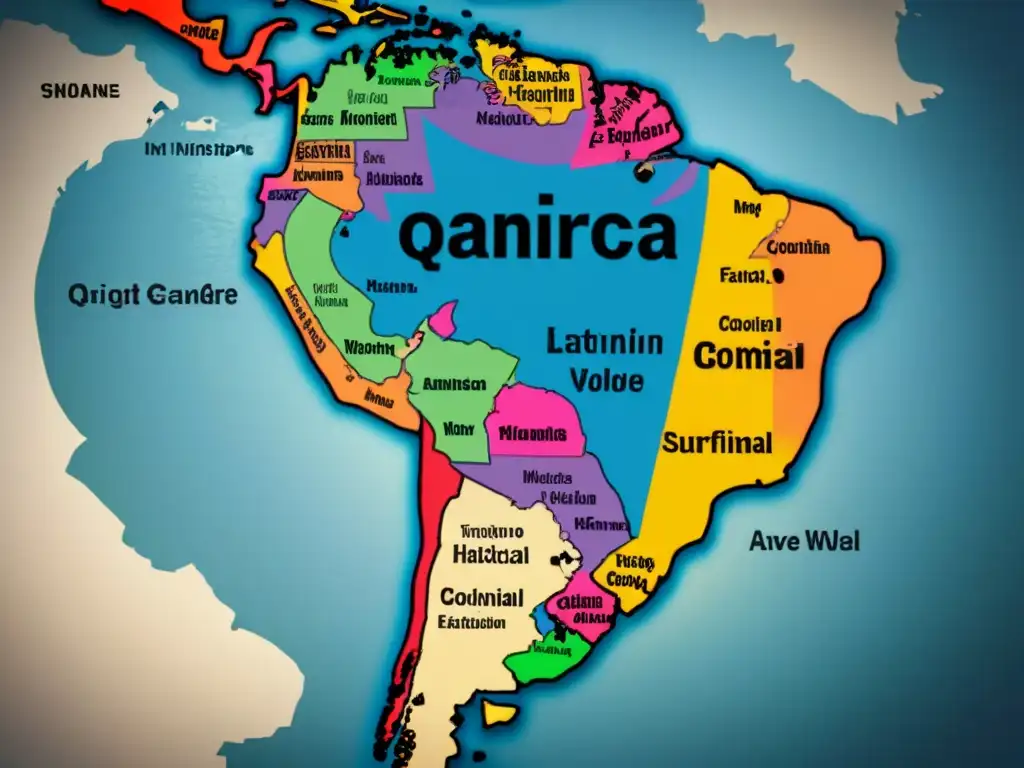 Un mapa detallado vintage de América Latina con apellidos con Q, resaltando su impacto histórico