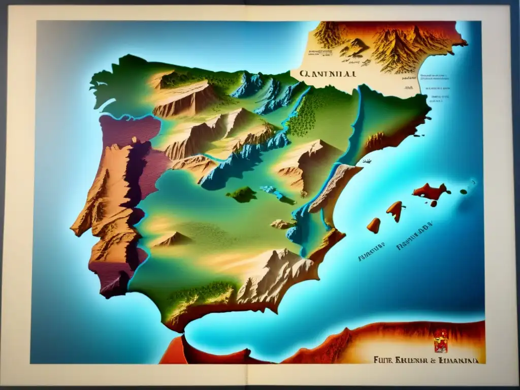 Mapa detallado vintage de España con el origen del apellido Peñalosa, ilustraciones de montañas y valles, historia en caligrafía