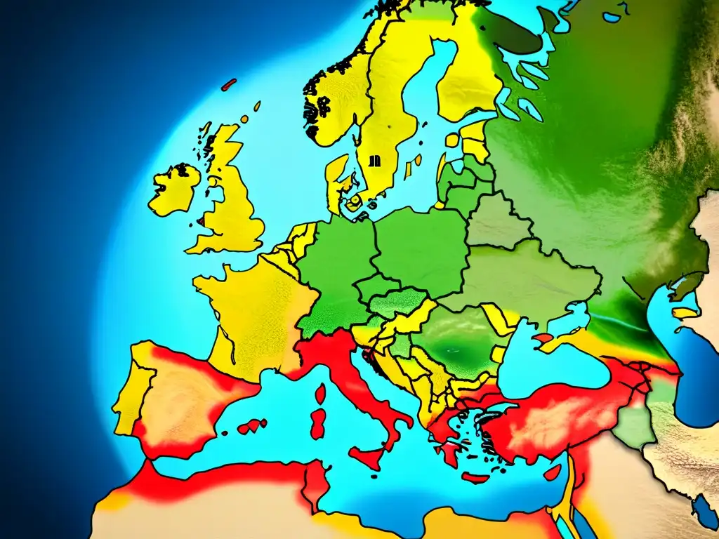 Mapa detallado vintage de Europa con patrones migratorios de minorías, líneas y marcadores que muestran la historia de apellidos de minorías en Europa