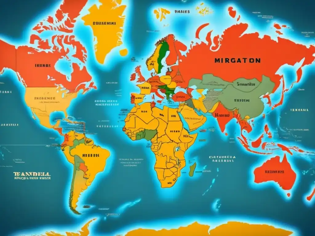 Un mapa detallado vintage de rutas migratorias de apellidos en el siglo XX