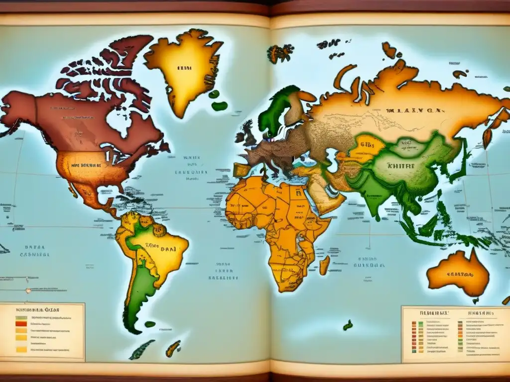 Mapa detallado vintage de rutas migratorias influenciadas por epidemias a lo largo de la historia