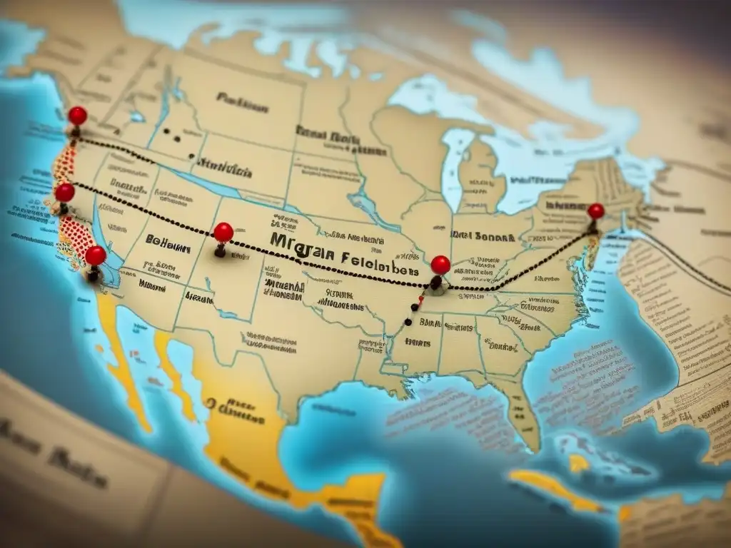 Mapa detallado vintage de rutas migratorias de familias belgas a América