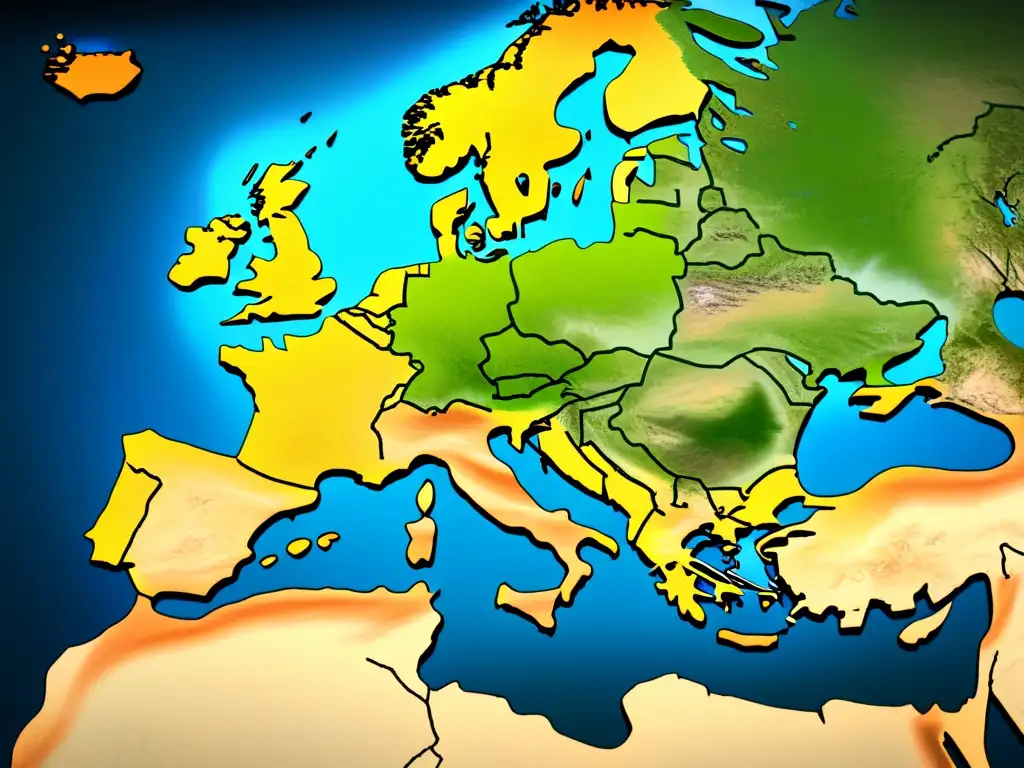 Mapa detallado vintage de Europa con rutas migratorias de los gitanos, caravanas y símbolos culturales