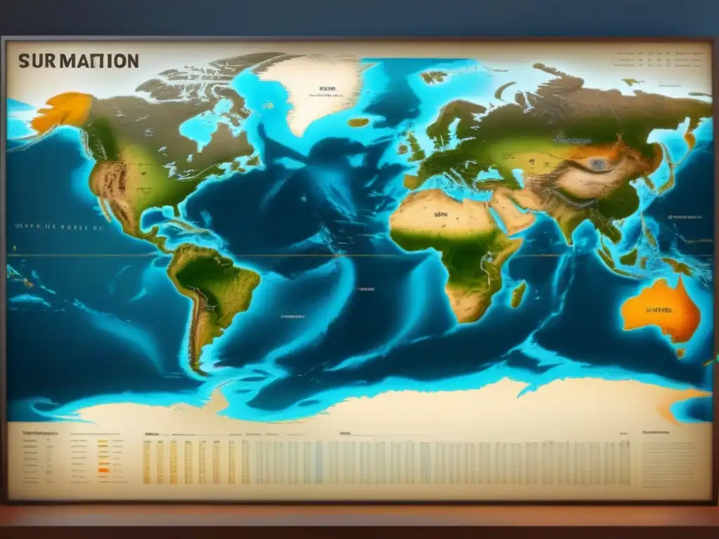 Mapa detallado vintage de rutas migratorias y influencias coloniales en la evolución de apellidos, con caligrafía y transformaciones lingüísticas