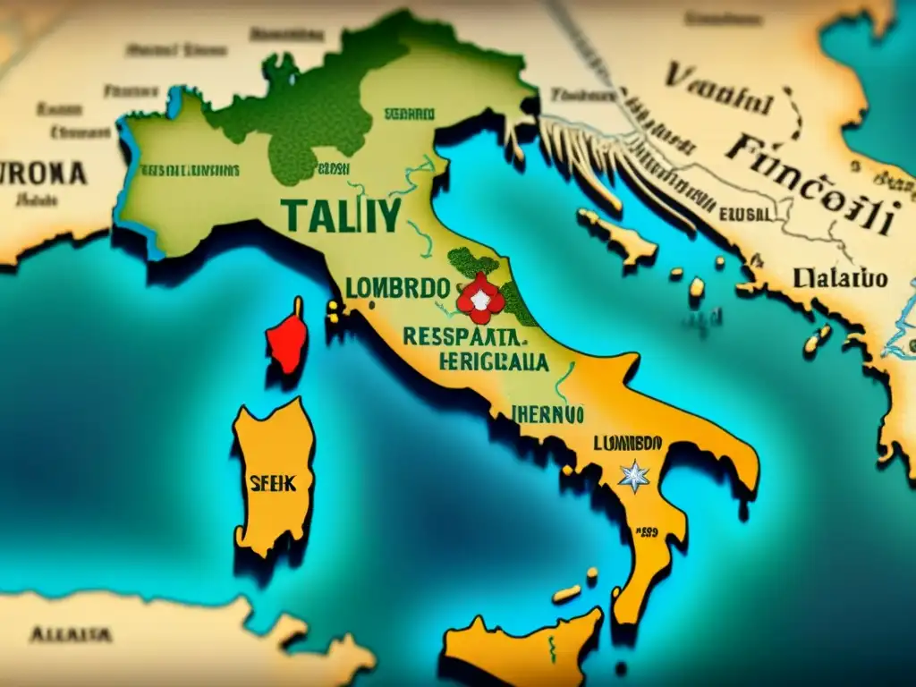 Mapa detallado vintage de Italia con la región de Lombardía