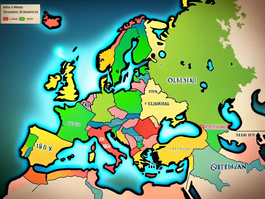 Mapa genealógico detallado de Europa con líneas conflictos siglo XX