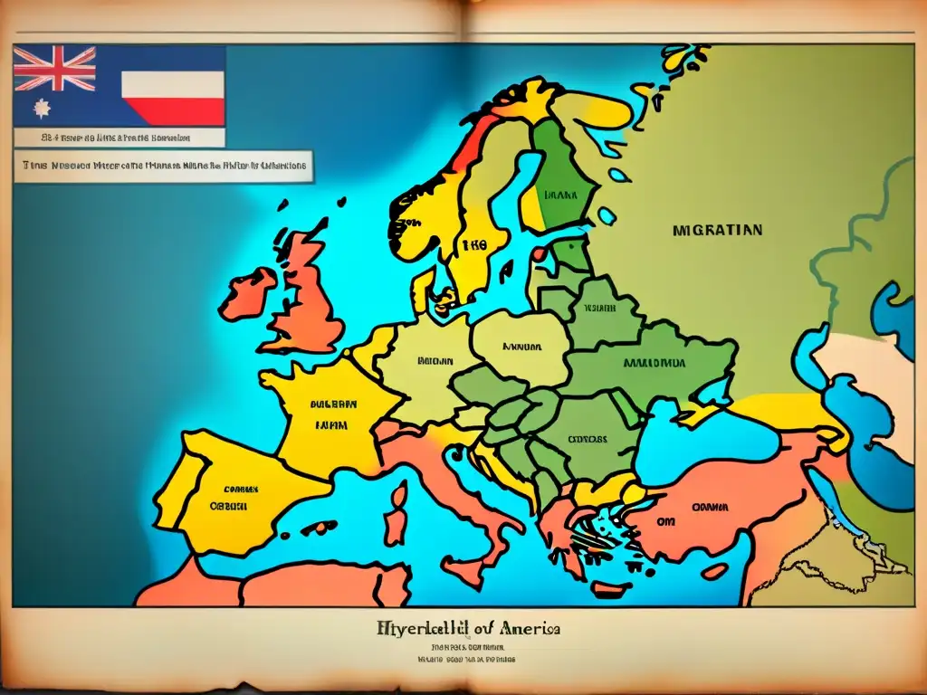 Un mapa histórico detallado con rutas marítimas entre Europa y América