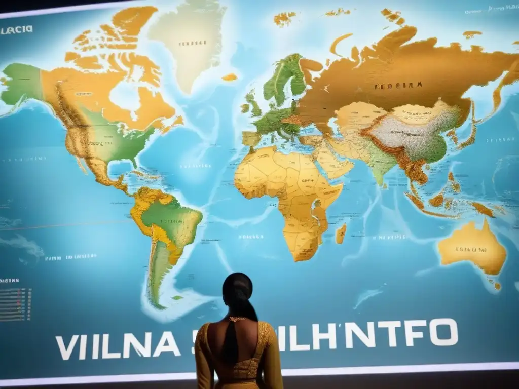 Un mapa del mundo vintage detallado en 8k muestra orígenes étnicos y migraciones