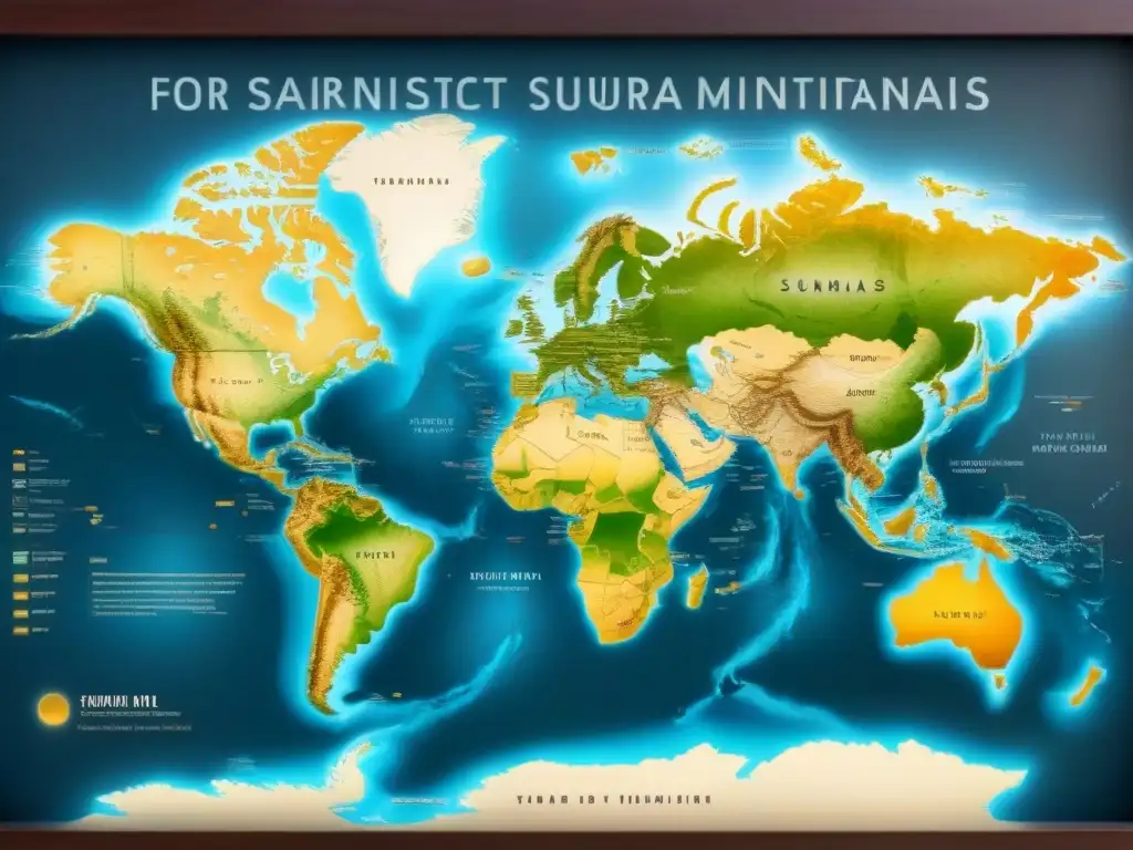 Mapa vintage detallando la evolución de apellidos análisis genético a través de continentes