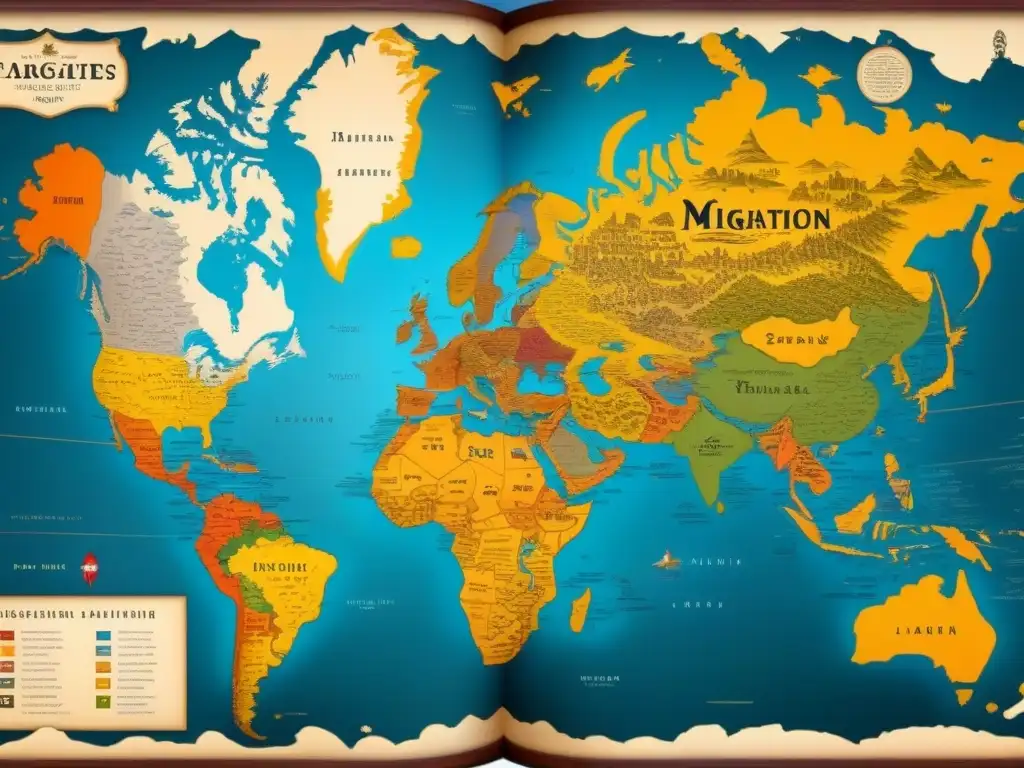 Mapa genealógico: migraciones de apellidos en conflictos históricos Mapa vintage detallando la evolución de apellidos por conflictos históricos