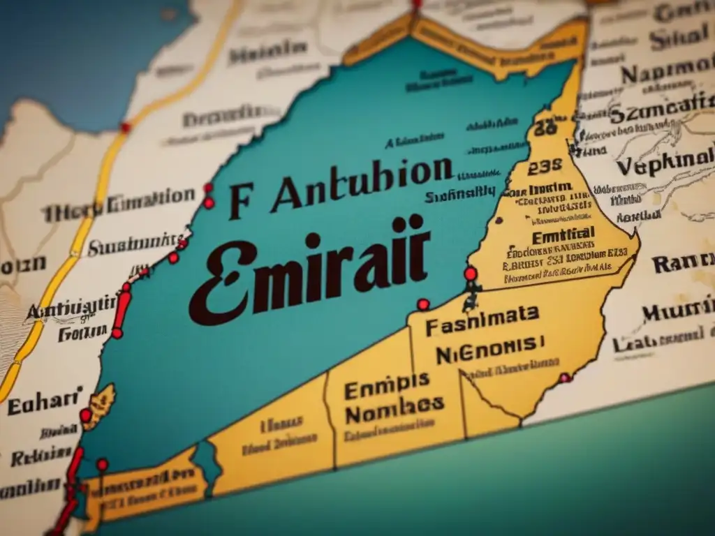 Mapa vintage detallando la evolución de apellidos emiratíes