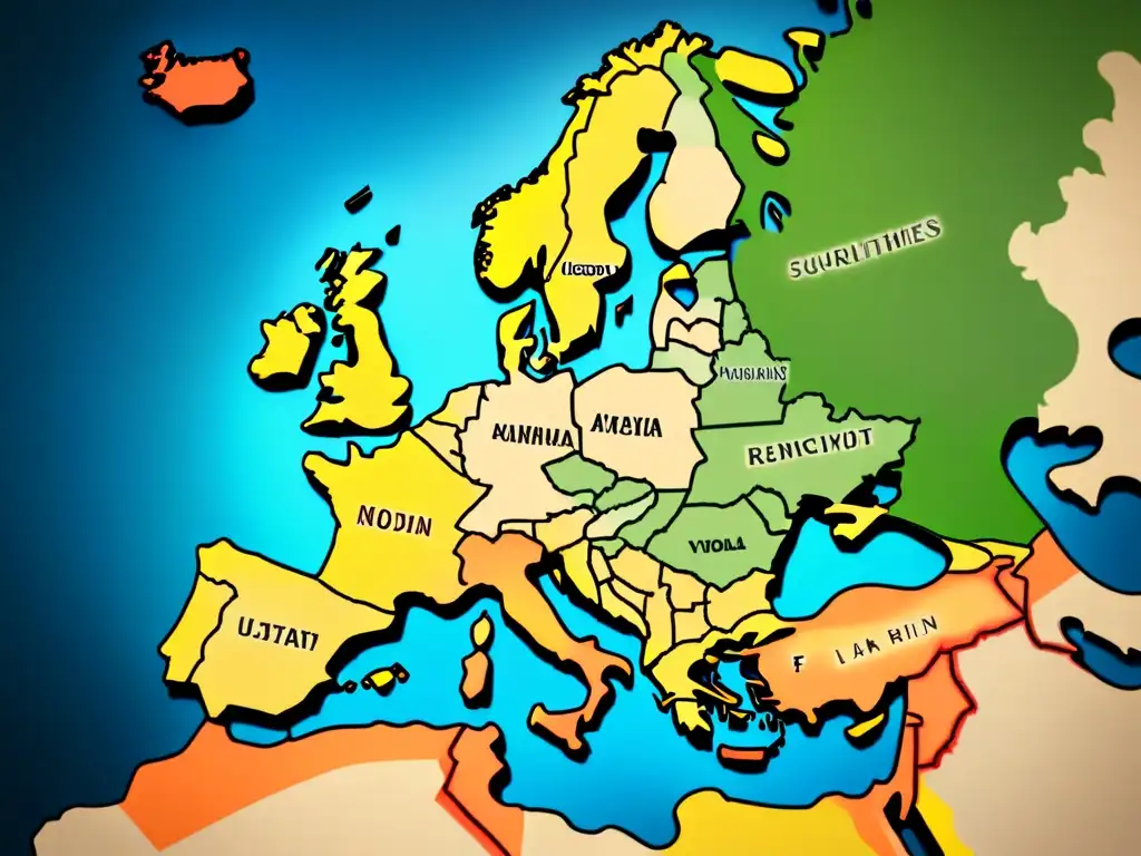 Mapa vintage de Europa con evolución de apellidos de minorías, resaltando historia apellidos minorías Europa