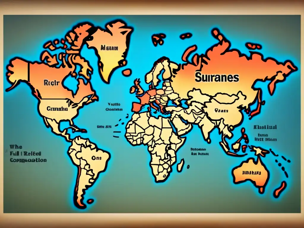 Mapa vintage detallando la evolución de apellidos en distintas regiones, con caligrafía elegante