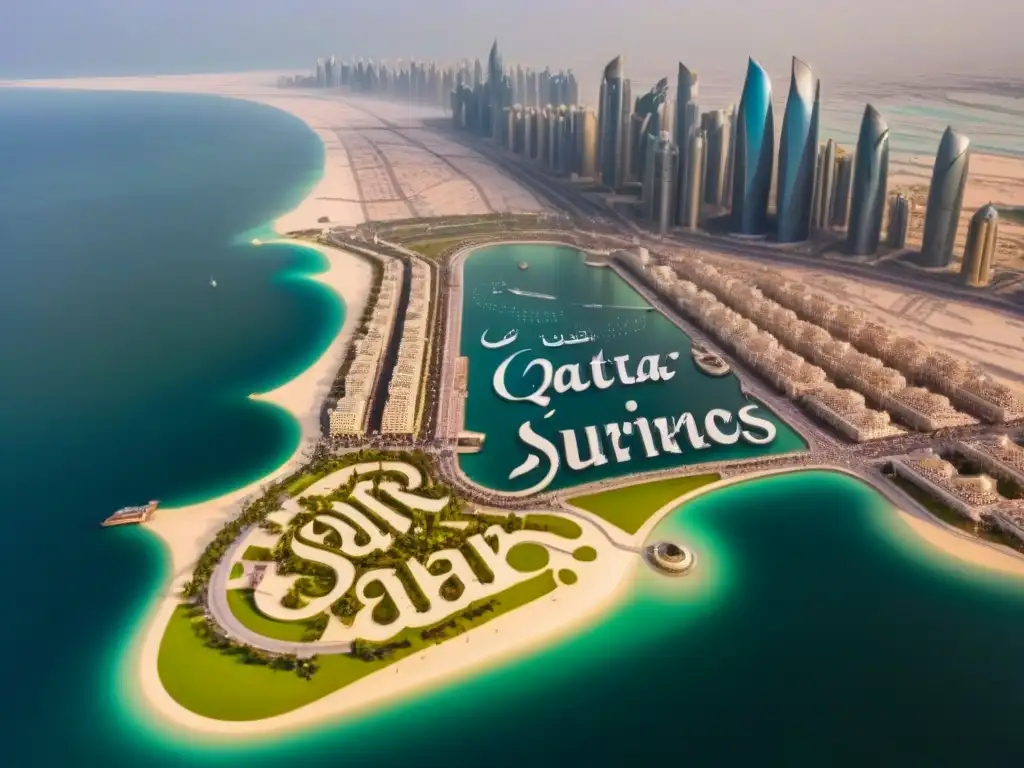 Un mapa vintage de Qatar con caligrafía detallada de apellidos qataríes, fusionando herencia y progreso en la sociedad