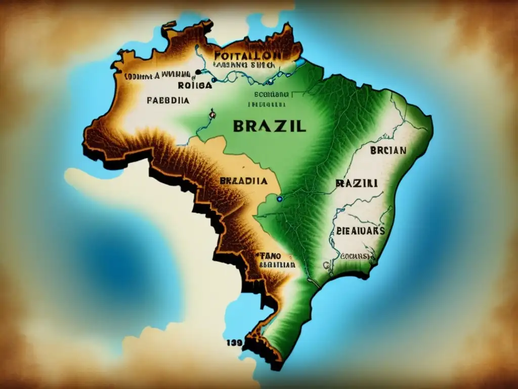 Mapa vintage de Brasil: fusión cultural de Portugal, indígenas y África