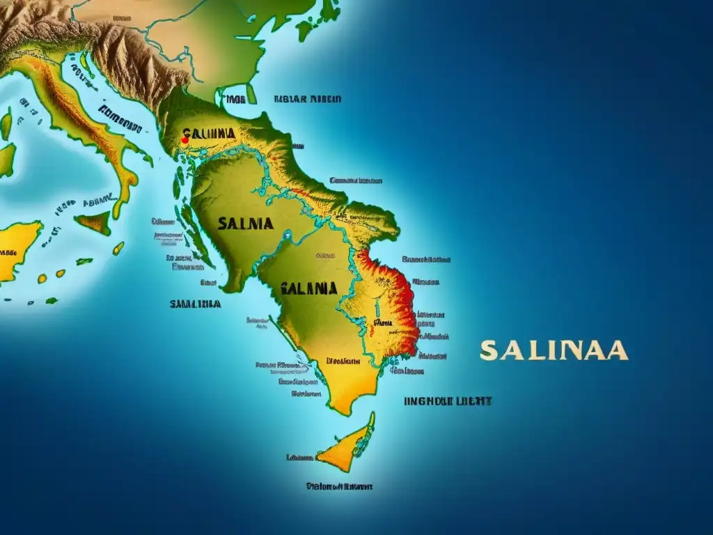 Mapa vintage detallado mostrando la evolución y dispersión del apellido Salinas en la historia