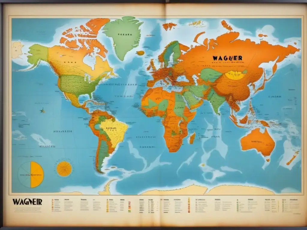 Mapa vintage detallado que muestra la dispersión del apellido Wagner en todo el mundo