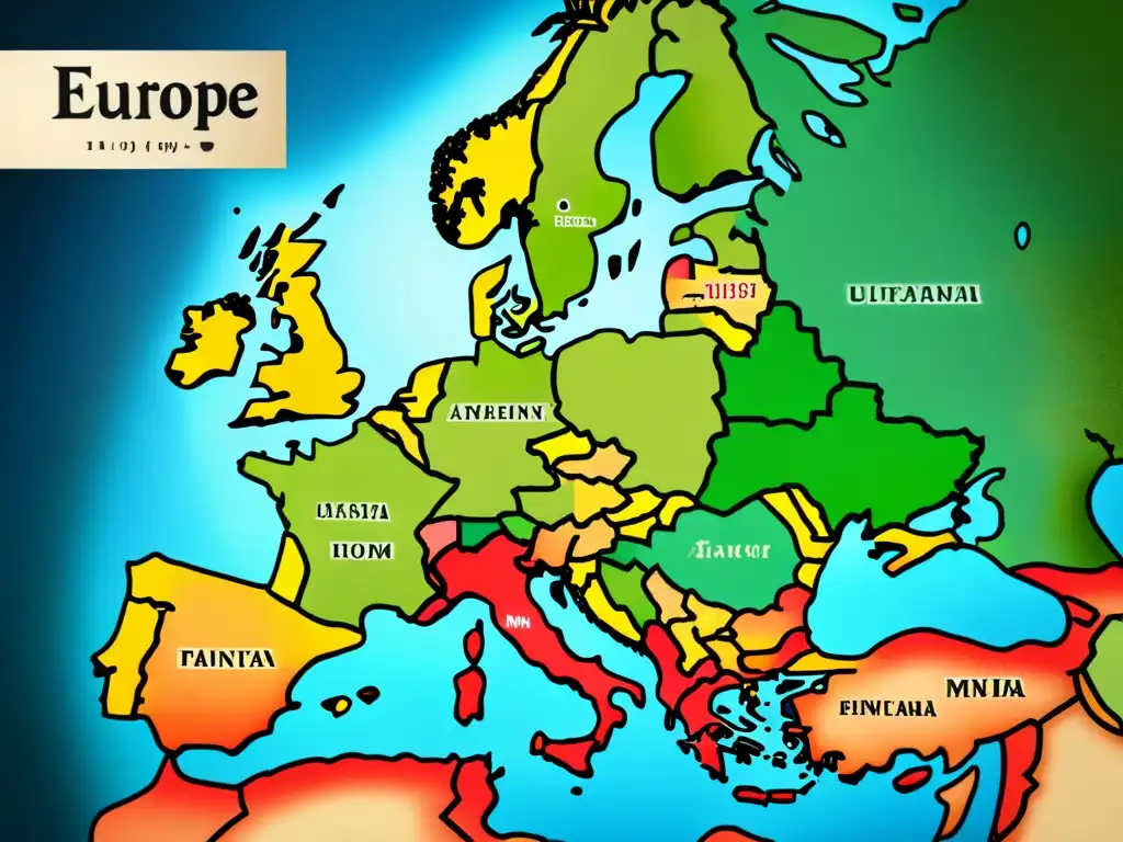 Mapa vintage detallado de Europa con apellidos británicos