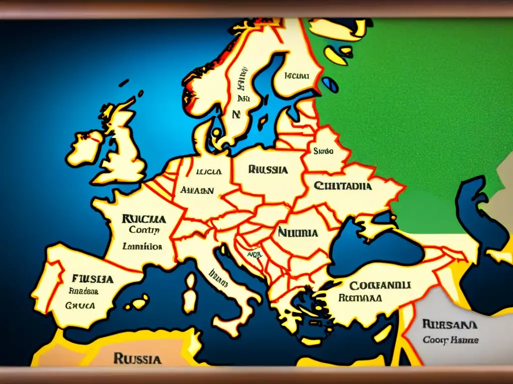 Mapa vintage detallado de Europa con distribución de apellidos rusos