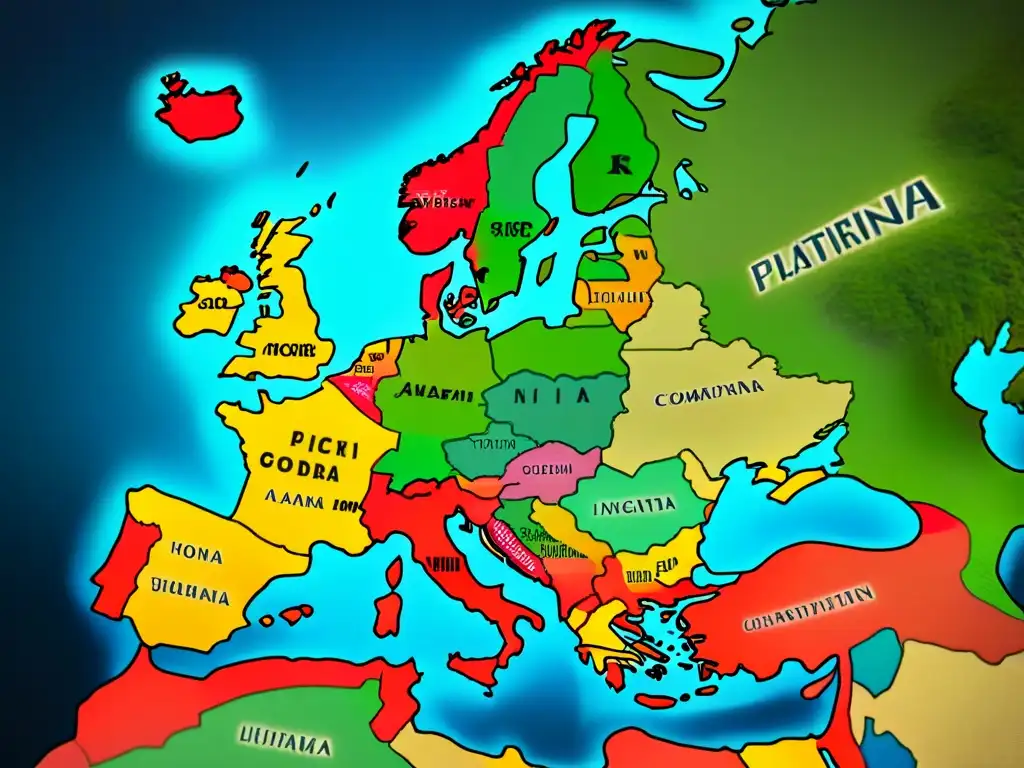 Mapa vintage detallado de Europa con distribución de apellidos