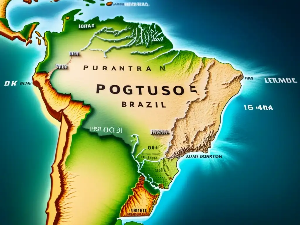 Mapa vintage detallado en 8k de la distribución histórica de apellidos portugueses en Brasil