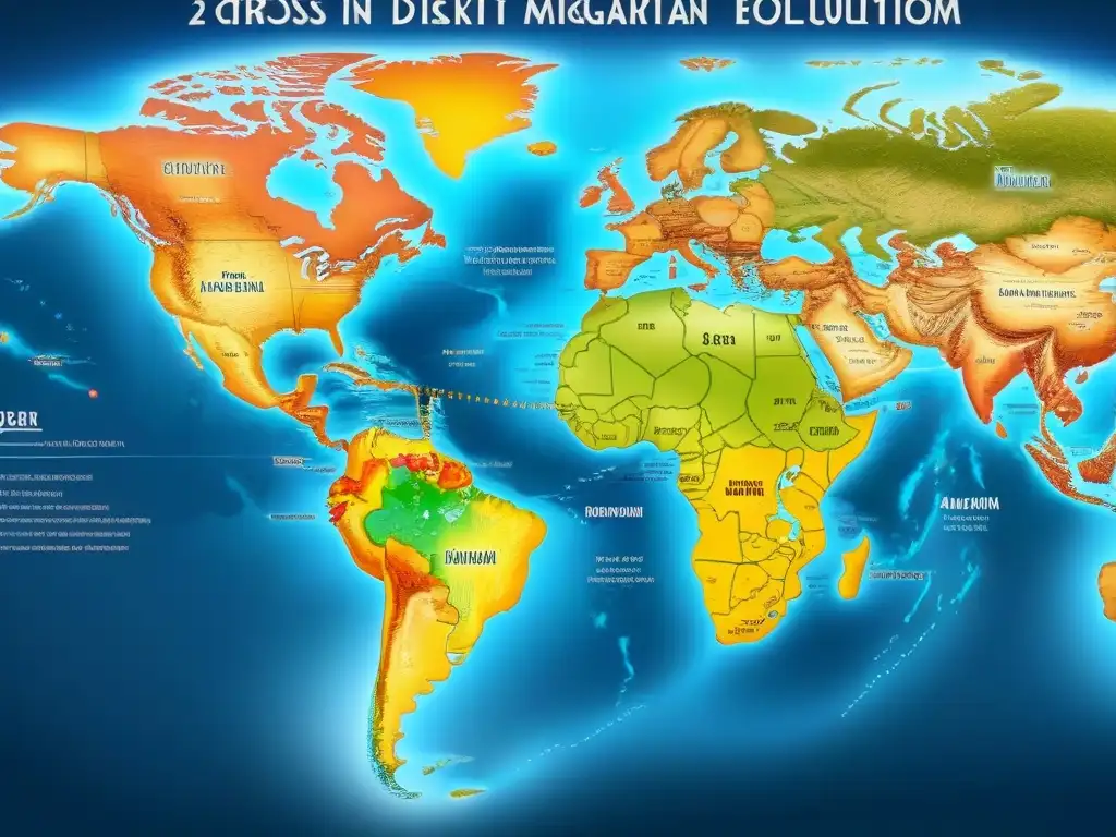 Mapa vintage de migración y evolución de apellidos: una odisea lingüística Mapa vintage detallado de la evolución de apellidos por inmigración, mostrando rutas y transformaciones culturales