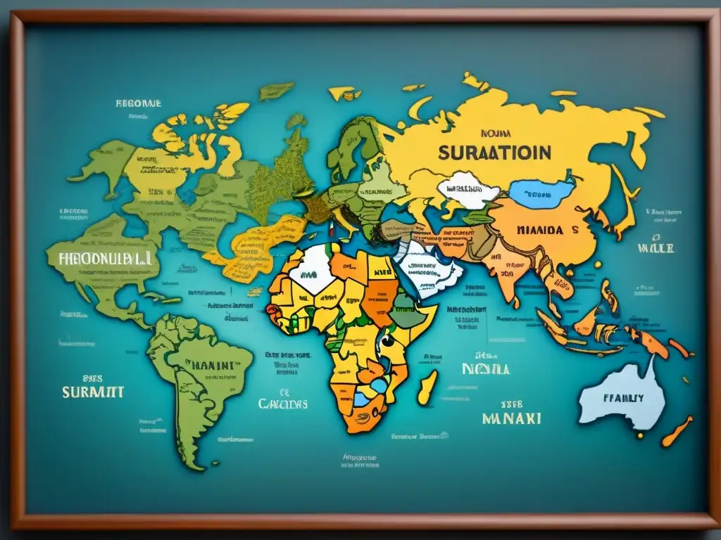 Mapa vintage detallado de la evolución de apellidos con cambios fonéticos, ilustraciones elegantes de escudos familiares y hitos históricos