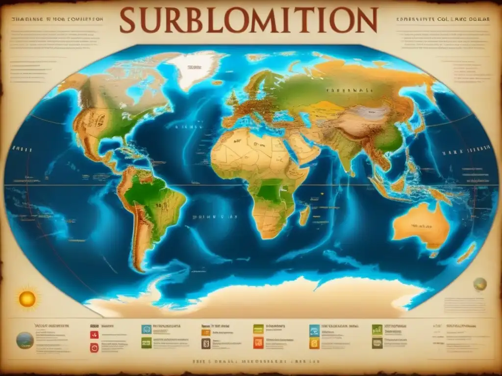 Un mapa vintage detallado de la evolución global de apellidos en la historia genealógica