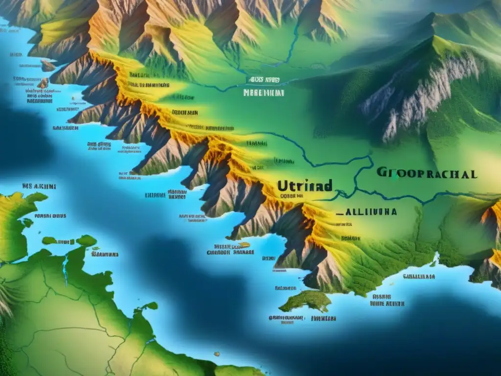 Un mapa vintage detallado de apellidos geográficos ocultos, revelando la historia entre la humanidad y la naturaleza