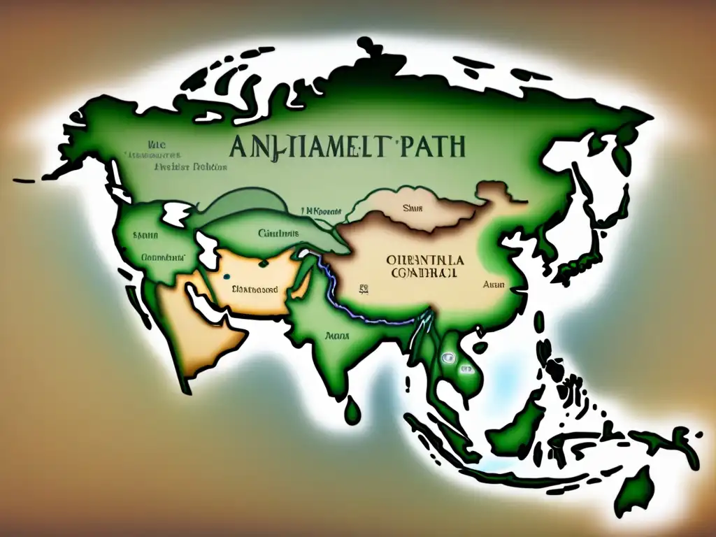 Un mapa vintage detallado de Asia y América con árboles genealógicos asiáticos, mostrando la historia apellidos asiáticos en América