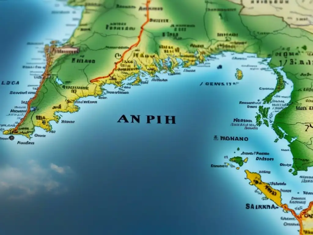 Mapa vintage detallado de una región con bordes intrincados y colores desgastados, con apellidos que comienzan con 'O' y rutas de migración históricas