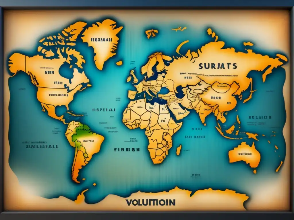 Mapa vintage de apellidos: evolución histórica en caligrafía detallada Mapa vintage detallado con caligrafía mostrando origen evolución apellidos en eventos históricos