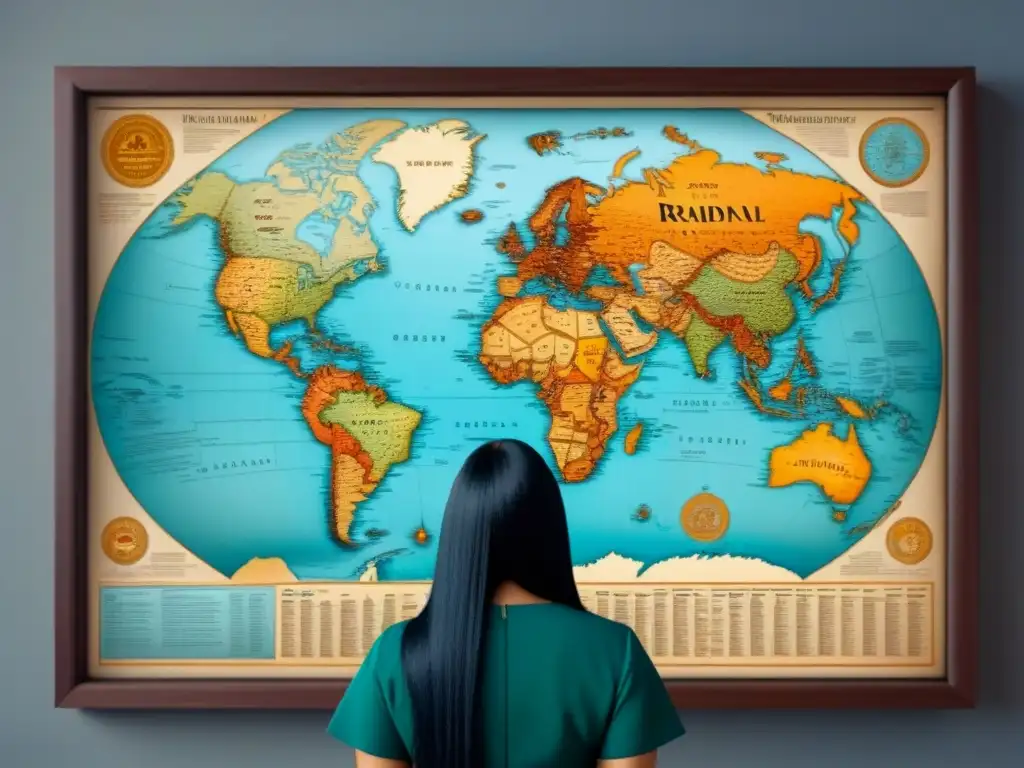 Mapa vintage detallado con apellidos que empiezan con 'R' Mapa vintage detallado con caligrafía y motivos culturales, en tonos tierra