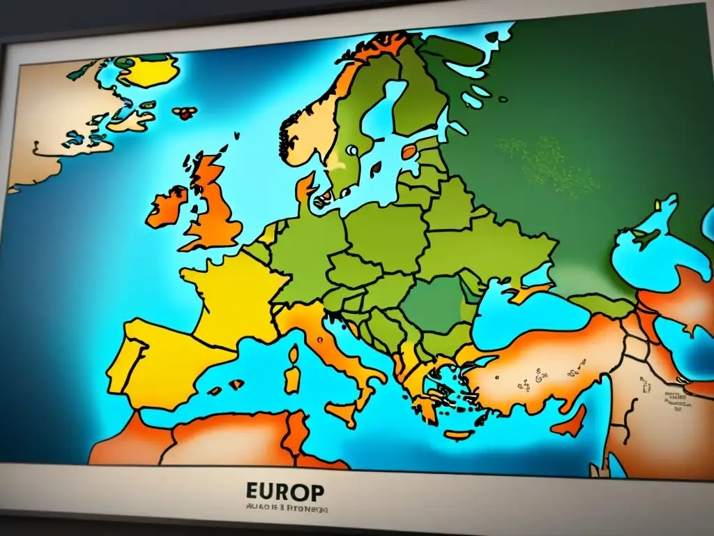 Mapa vintage detallado de Europa con caligrafía, resaltando significado de apellidos alemanes