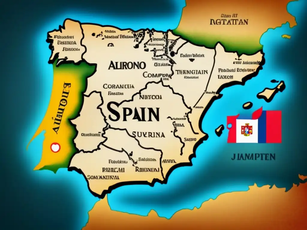 Mapa vintage detallado de España con la distribución del apellido Alfonso