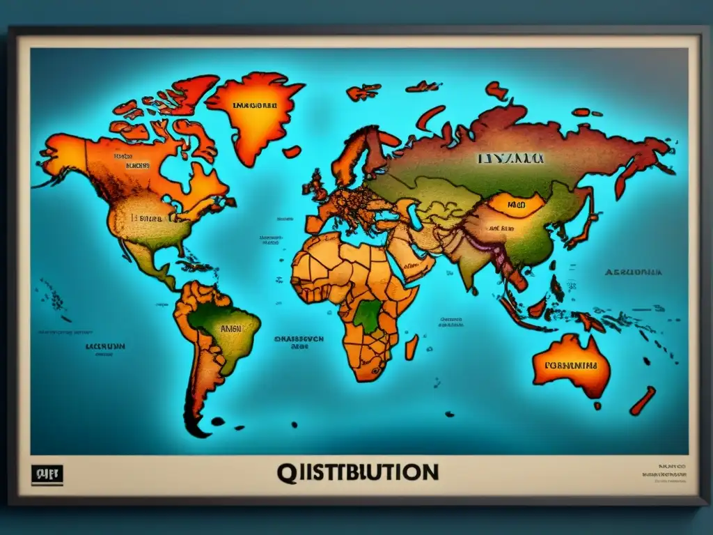 Un mapa vintage detallado con la distribución de apellidos que empiezan con 'Q' alrededor del mundo