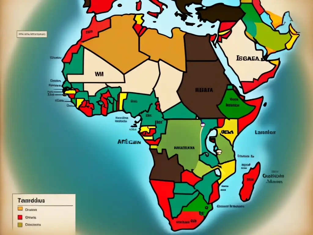 Un mapa vintage detallado que muestra la genealogía de los apellidos africanos, con enfoque en Negrón