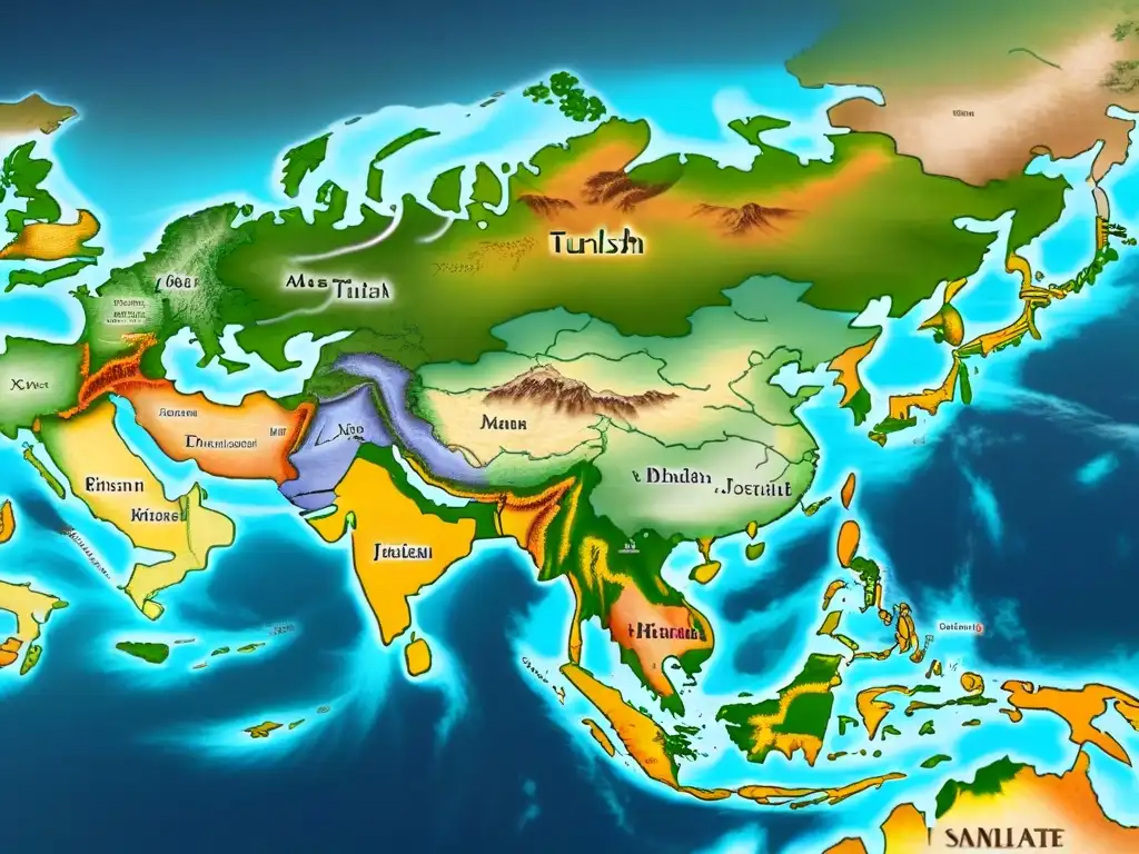 Mapa vintage detallado que muestra la distribución geográfica de apellidos turcos en Asia, revelando la historia de apellidos turcos