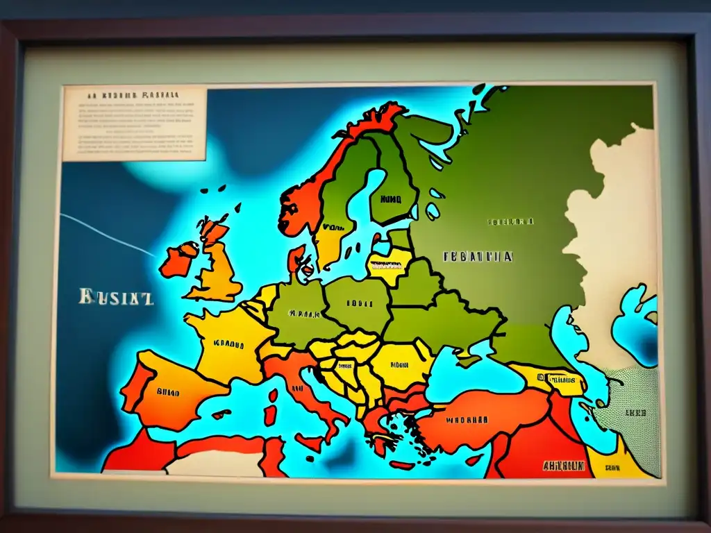 Mapa vintage detallado de Europa con la historia de apellidos rusos en Europa, evocando nostalgia y curiosidad académica